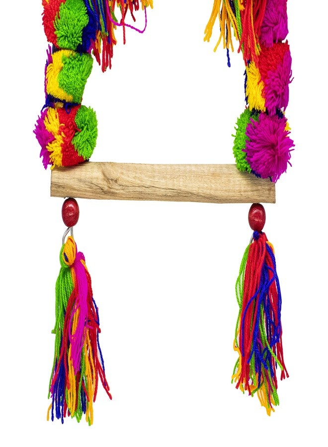 PETZOO Interactive Threaded Bird Perch Swing Ladder Colorful Toy for Big Birds, Macaw, African Grey, Parrot - Cage Accessories, Resting & Wooden Training Aid - Image 2